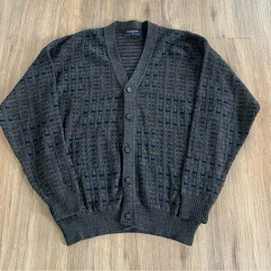 Vintage Van Heusen Sweater Mens Large Geometric Cardigan Knit Pullover 90s